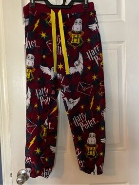 Warner Bros. Harry Potter Burgundy Fleece Pajama Pants with Yellow Drawstring